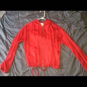 Forever 21 Red Silk Zip Up Sweater